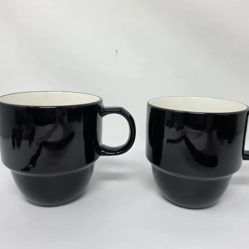 Coffee Cup Mug Stack Stackable Black Set of 2